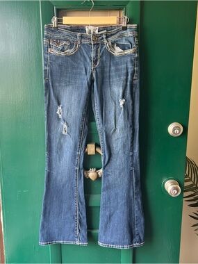 Trademark Flared Distressed Women's Jeans - Dark Blue size 29